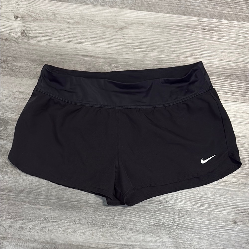 Nike Women's Black Athletic Shorts with White Logo